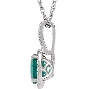Sterling Silver 7 mm Lab-Grown Emerald & .015 CTW Natural Diamond 18" Necklace