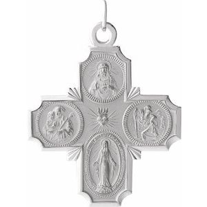 14K White 30x29 mm Four-Way Cross Medal