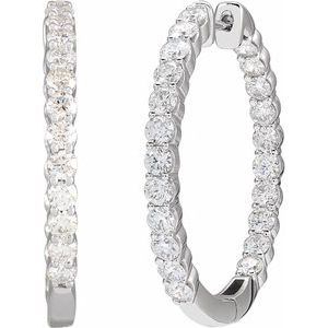 14K Yellow or White, Rose Gold 3CTW Natural Diamond Inside-Outside Hinged 30 mm Hoop Earrings