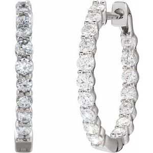 14K White Gold 0.5CTW Natural Diamond Inside-Outside Hinged 19.3 mm Hoop Earring