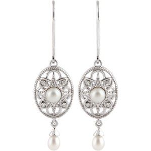 Sterling Silver Cultured White Freshwater Pearl & .05 CTW Natural Diamond Earrings