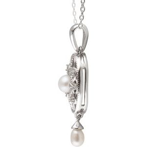 Sterling Silver Cultured White Freshwater Pearl & .025 CTW Natural Diamond 18" Necklace