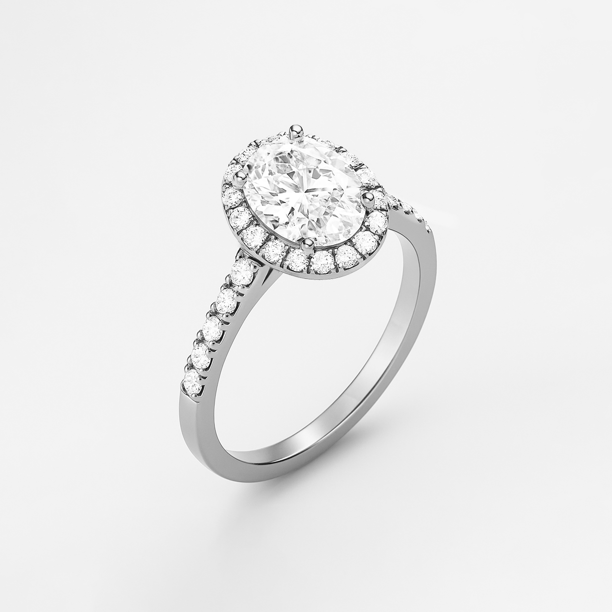 The Rosalie Ring – Oval Diamond Engagement Ring with Halo and Pave Band
