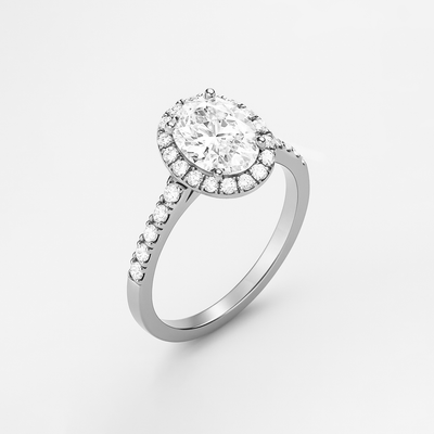 The Rosalie Ring – Oval Diamond Engagement Ring with Halo and Pave Band