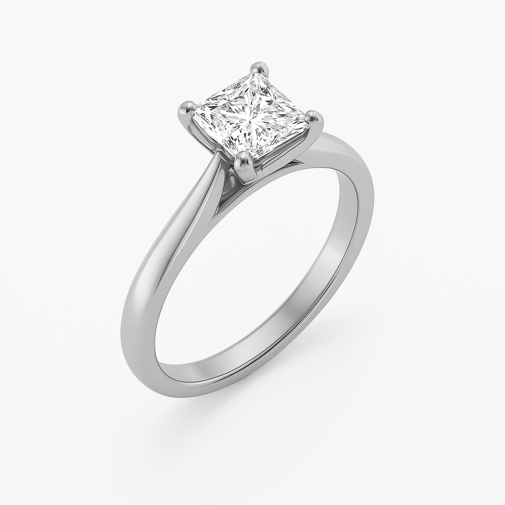 The Magnolia Ring – Princess Cut Solitaire with Tapered Band