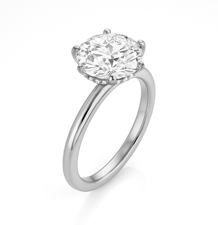 The Phoebe Ring - Hidden Halo 6-Claw Round Solitaire