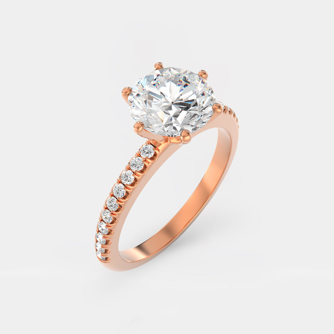 The Vera Ring - Lab Grown Diamond with 6-claws and Fine Pave Band