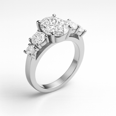 The Valerie Ring - Oval Cut Diamond with Side Stones