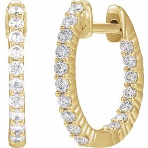 14K Rose, Yellow, or White Gold 0.5CTW Natural Diamond Inside-Outside Hinged 14.5 mm Hoop Earrings