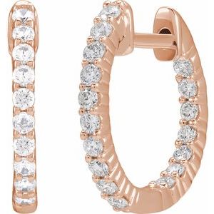 14K Rose, White, or Yellow Gold 0.5CTW Lab-Grown Diamond Inside-Outside Hinged 14.5 mm Hoop Earrings