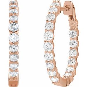 14K Rose, Yellow or White Gold 1CTW Lab-Grown Diamond Inside-Outside Hinged 19.3 mm Hoop Earrings