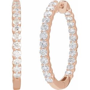 14K Rose 3 CTW Lab-Grown Diamond Inside-Outside Hinged 30 mm Hoop Earrings