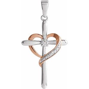 Sterling Silver .006 CTW Natural Diamond Heart Cross Pendant