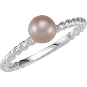Sterling Silver Imitation Pink Pearl Rope Ring