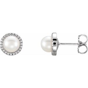 14K White 5.5-6 mm Cultured White Freshwater Pearl Earrings