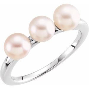 14K White Cultured White Freshwater Pearl Three-Stone Ring