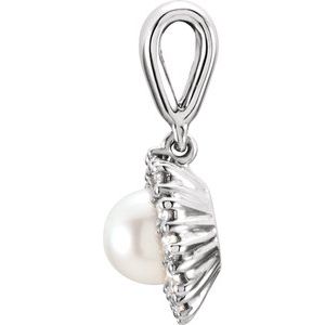 14K White Cultured White Freshwater Pearl & 1/3 CTW Natural Diamond Pendant