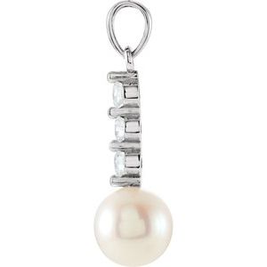 14K White Cultured White Freshwater Pearl & 1/4 CTW Natural Diamond Pendant