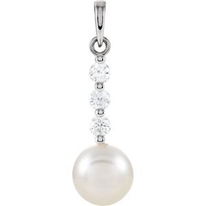 14K White Cultured White Freshwater Pearl & 1/4 CTW Natural Diamond Pendant