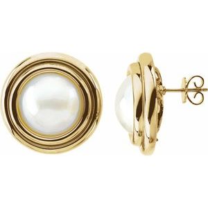 14K Yellow Cultured White Mabe Pearl Earrings