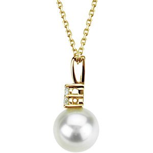 14K Yellow Cultured White Freshwater Pearl & .06 CTW Natural Diamond 18" Necklace
