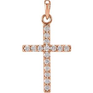 14K Rose 1/8 CTW Natural Diamond Cross Pendant