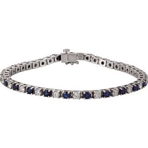 14K White Natural Blue Sapphire & 2.3 CTW Natural Diamond Line 18cm Bracelet