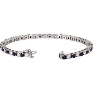 14K White Natural Blue Sapphire & 2.3 CTW Natural Diamond Line 18cm Bracelet