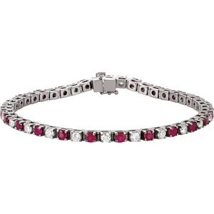 14K White Natural Ruby & 2.3 CTW Natural Diamond 18cm Bracelet