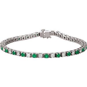 14K White Natural Emerald & 2.3 CTW Natural Diamond Line 18cm  Bracelet