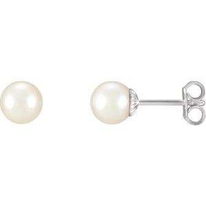 Sterling Silver 7-7.5 mm Cultured White Freshwater Pearl Earrings