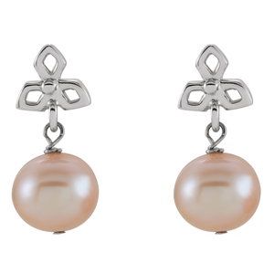 Sterling Silver Cultured Pink Freshwater Pearl Dangle Earrings