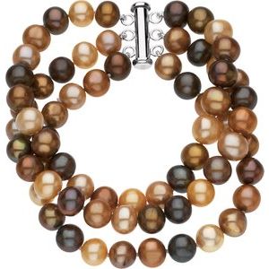 Sterling Silver Cultured Chocolate Freshwater Pearl 3-Strand 7 1/4" Bracelet