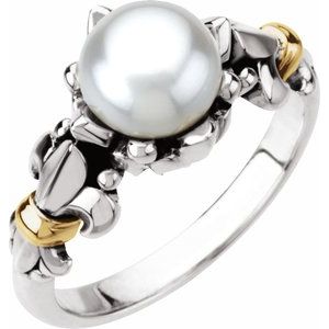 Sterling Silver & 14K Yellow Cultured White Freshwater Pearl Ring