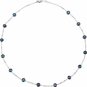 Sterling Silver Cultured Black Freshwater Pearl 14-Station 18" Necklace