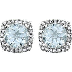 Sterling Silver Natural Aquamarine & .015 CTW Natural Diamond Earrings