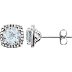 Sterling Silver Natural Aquamarine & .015 CTW Natural Diamond Earrings