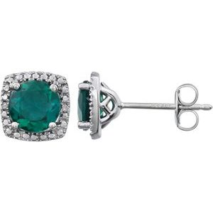 Sterling Silver Lab-Grown Emerald & .015 CTW Natural Diamond Earrings