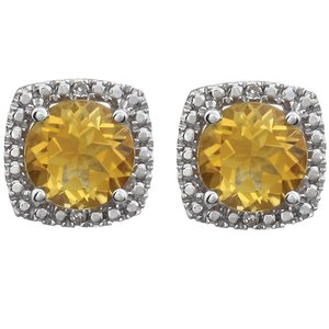 Sterling Silver Natural Citrine & 0.015 CTW Natural Diamond Earrings