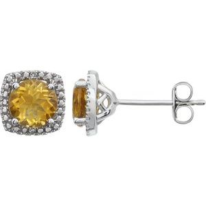 Sterling Silver Natural Citrine & 0.015 CTW Natural Diamond Earrings