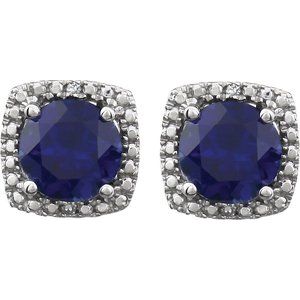 Sterling Silver Lab-Grown Blue Sapphire & .015 CTW Natural Diamond Earrings