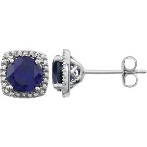 Sterling Silver Lab-Grown Blue Sapphire & .015 CTW Natural Diamond Earrings