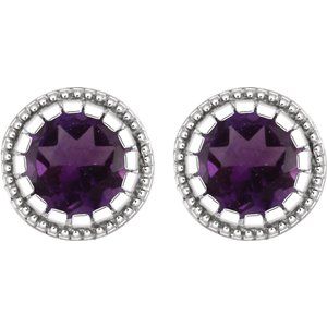 14K White Natural Amethyst Stud Earrings