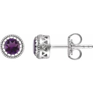 14K White Natural Amethyst Stud Earrings