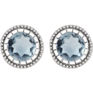 14K White Natural Aquamarine Stud Earrings