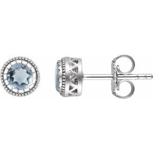 14K White Natural Aquamarine Stud Earrings