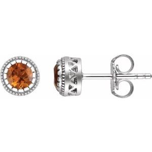 14K White Natural Citrine Stud Earrings