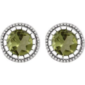 14K White Natural Peridot Stud Earrings