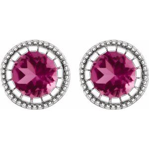 14K White Natural Pink Tourmaline Stud Earrings