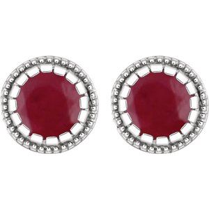 14K White Natural Ruby Stud Earrings